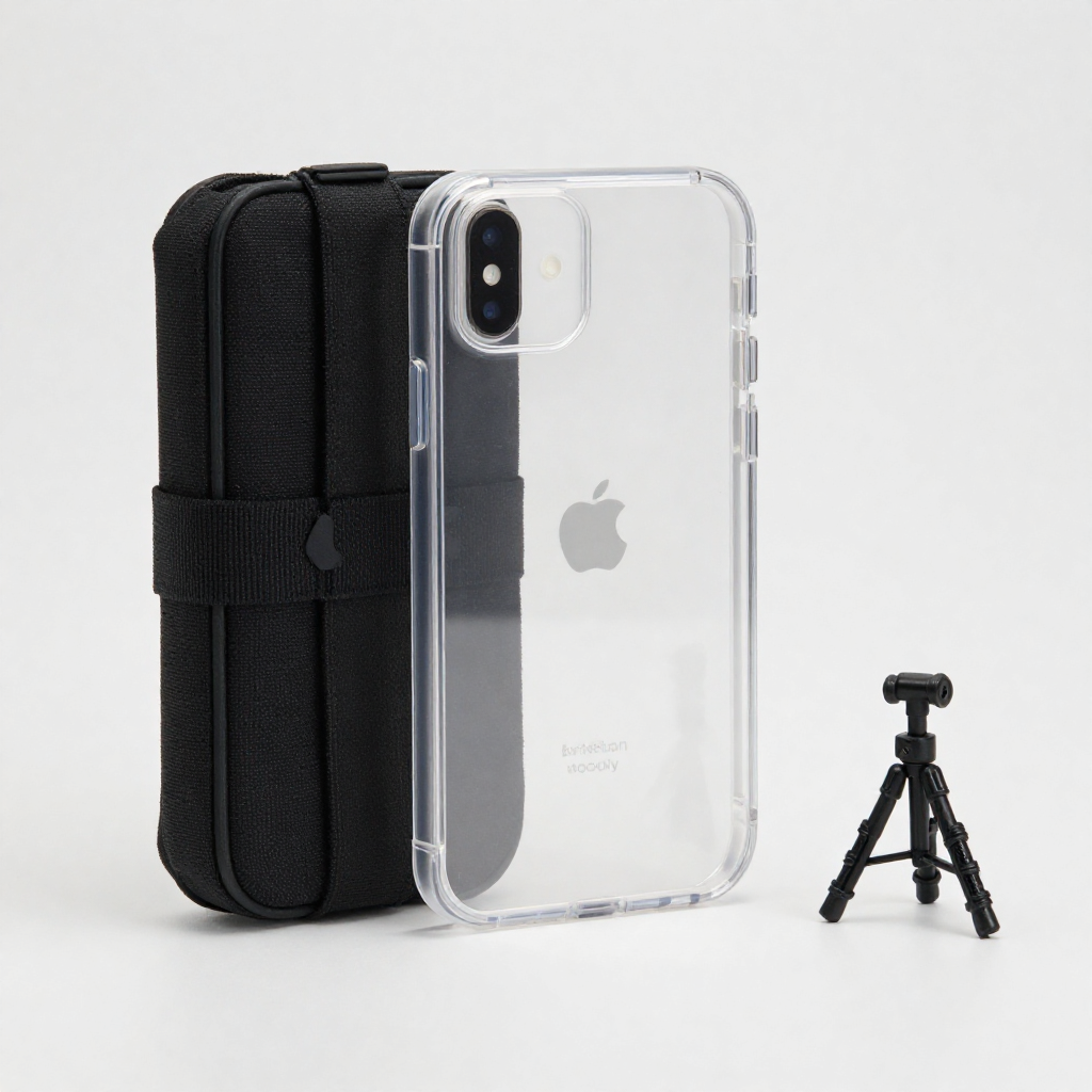 Conjunto de acessórios para celular: capa, carregador rápido, fones bluetooth e suporte
